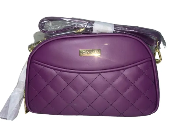 NEW Joy & Iman Purple Purse Diamond Quilted Leather Crossbody Shoulder Bag 