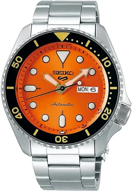 Seiko 5 Herren Sport Automatikuhr mit orangefarbenem Zifferblatt SRPD59K1