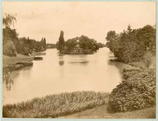 X. Phot. France, Paris, le grand lac du Bois de Boulogne  vintage albumen print.