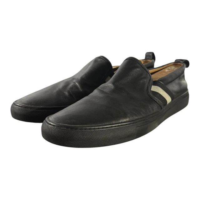 Bally Herald Men’s 200 Black Leather Slip On White Stripe Dress Sneakers 10 D Bally “Herald” leather Very good condition Slightly... | Depop main image 2