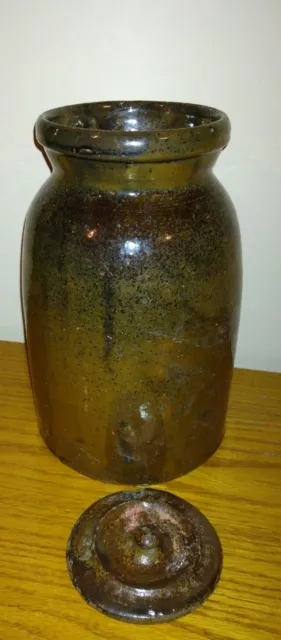 Stoneware Pottery Storage Jar Crock with Lid, Slip Glaze