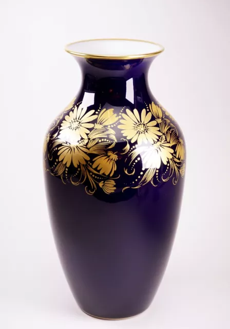 Hutschenreuther 9" Tall Porcelain Gold Overlay Cobalt Kobalt Floral Vase