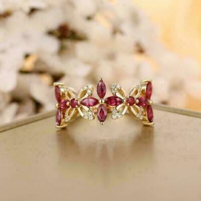 14k Yellow Gold Plated 1.20Ct Marquise Simulated Ruby Half Eternity Wedding Band