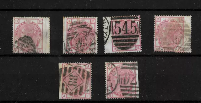 Great Britain 1873 QV 3d rose plates 12, 14, 3 x 15 & 20 used (GB029)