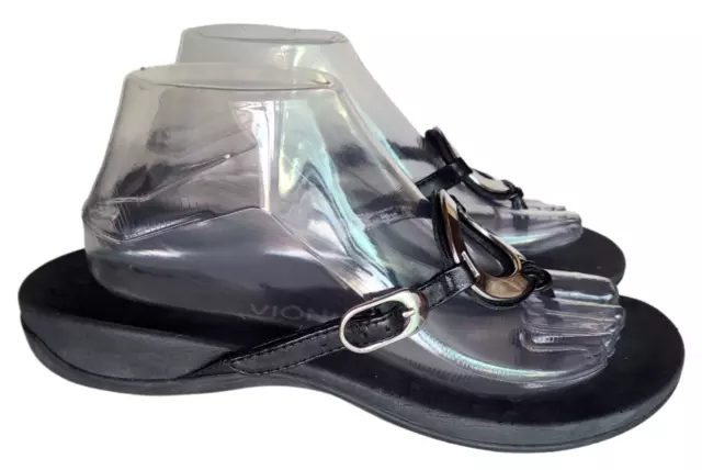 Vionic Karina Flip Flop Thong Sandals Slip On Black Leather Women's Shoes Size 9