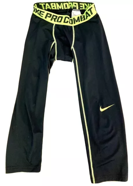 Nike Pro Combat Boys Size Xl Capri 3/4 Leggings Athletic Pants Black Yellow