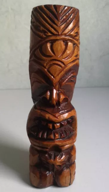 Vintage Tonga TIKI God Carved Figure Oceania Polynesian Local Wood Signed Tonga