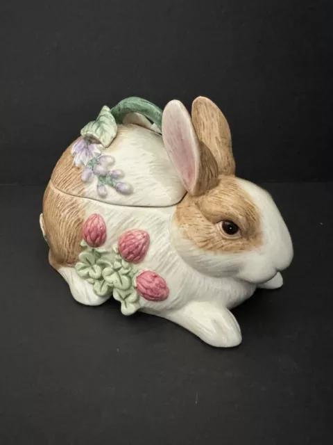 Fitz and Floyd Essentials Bunny Rabbit Covered Candy Dish Spring Flowers Easter