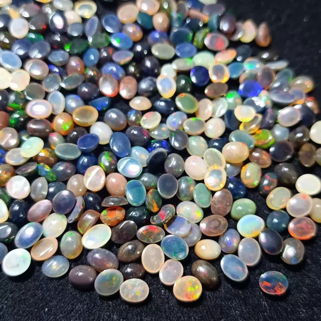 25 Pieces Natural 5x4 mm Ethiopian Mixed Multi Flashy Opal Cabs Wholesale lot