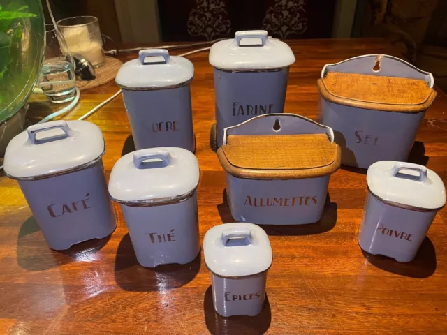 Antique French Ceramic Set of 8 Kitchen Storage Jars - Very Rare & Sought After