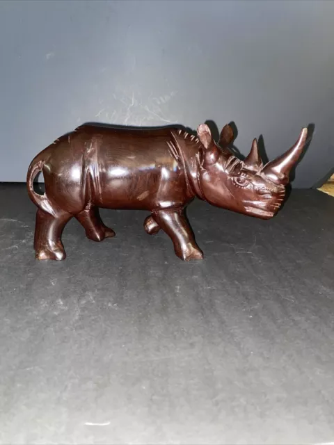 Stunning Vintage Ironwood Rhinocerous Hand Carved 10" long x 6" tall