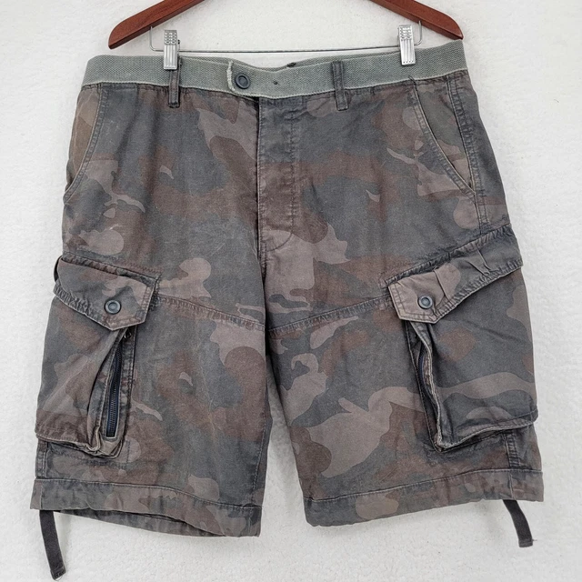 Jet Lag Button Fly Camouflage Canvas Cargo Shorts Mens 38 Green 100% Cotton