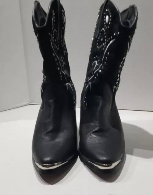 Dingo Ava Women 8 Cowboy Boots DI 587 Black Leather + Suede Studs Embroidery 2