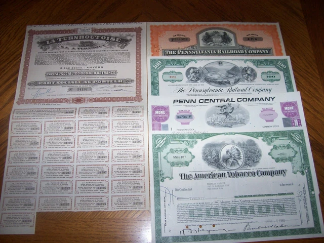 Lot of 5 Different Stock Certificates S51