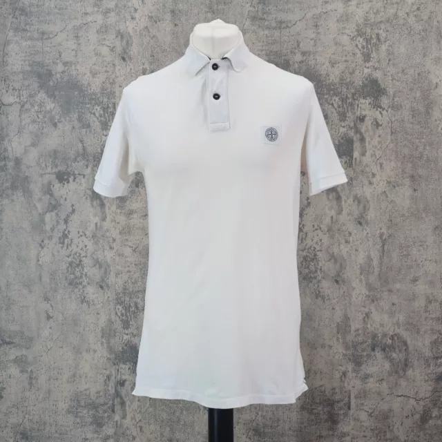Stone Island Polo Shirt Large L White Slim Fit Short Sleeve Patch Compass Logo