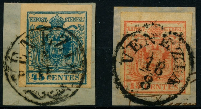 LOMBARDEI-VENETIEN 1850 2MARKE:45C, und 15C, Verschiedene VENEZIA Stempeln.