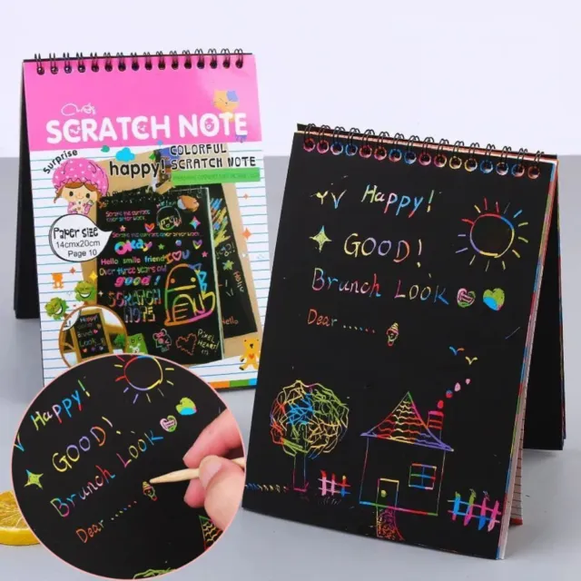Kenji Rainbow Scratch Paper Draw Art Notebook Book Black Paper
