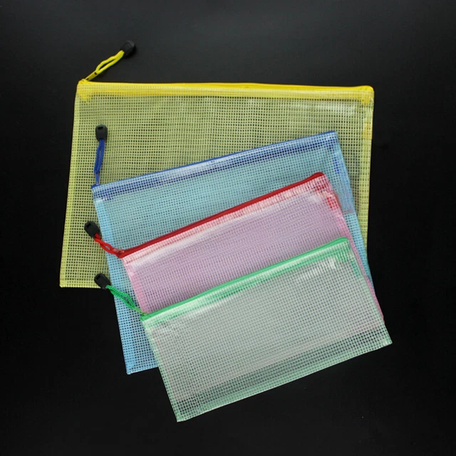 Transparent Office Document Wallets Mesh Net Zip Files Folder Bags Pouch Tools