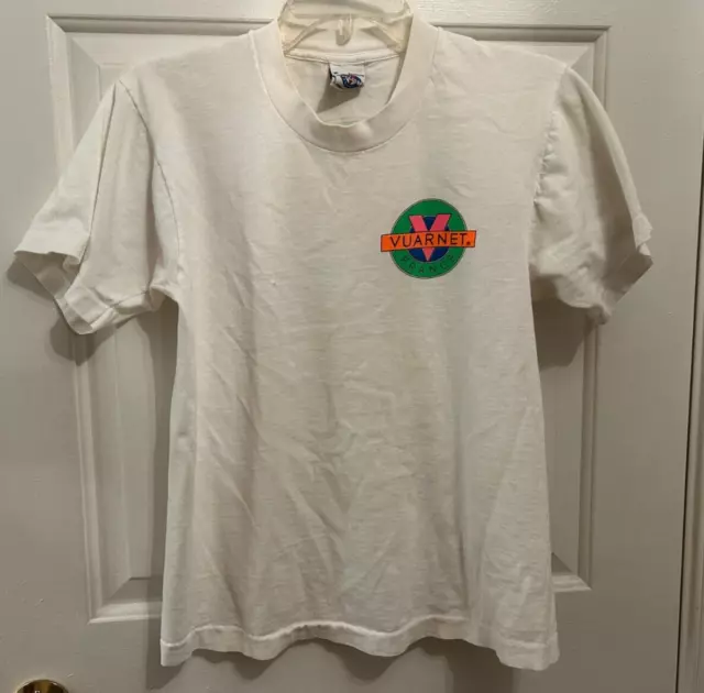 Vtg 80s Vuarnet France Logo Graphic T-Shirt Size Small 100% Cotton Neon Colors 2