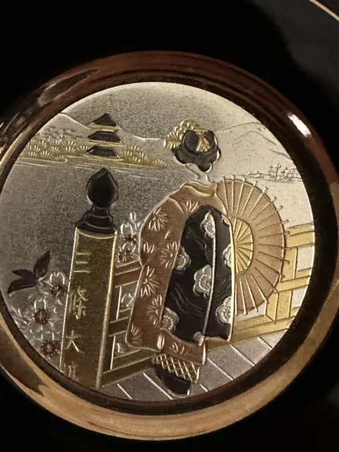 The Art of Chokin 24k Gold Japanese Geisha Small Display Plate Made in Japan