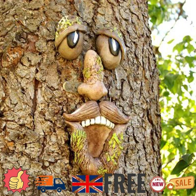 Loimol Baumgesicht Vogelfutterstation - Lustige Gartenfigur Aus Kunstharz Mit Futterplatz