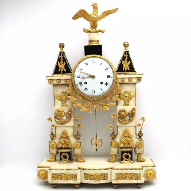 ANTIKE KAMINUHR TISCHUHR PENDEL CLOCK Louis XVI (h.62) BRONZE - Revolution 18.Jh