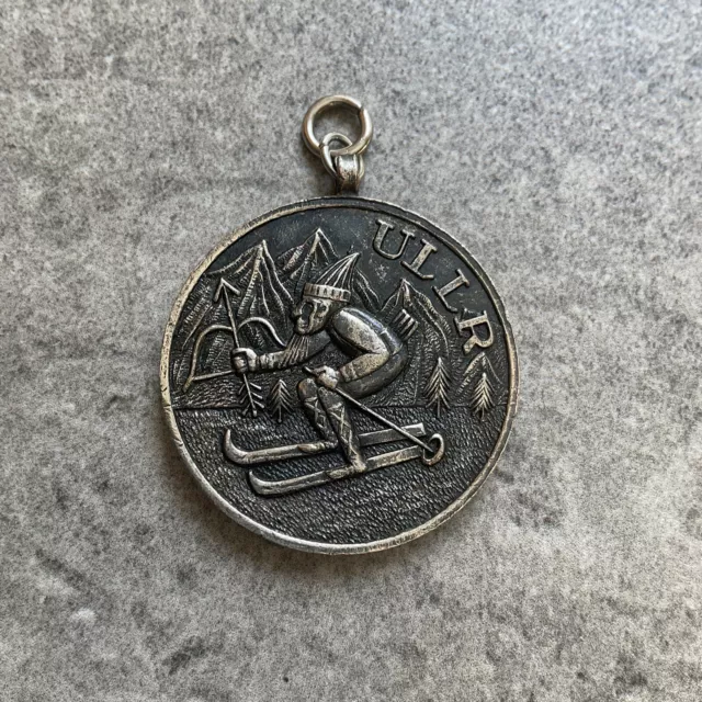 Vintage ULLR Norse God Good Luck National Ski Patrol Be Safe Metal Pendant Bin K