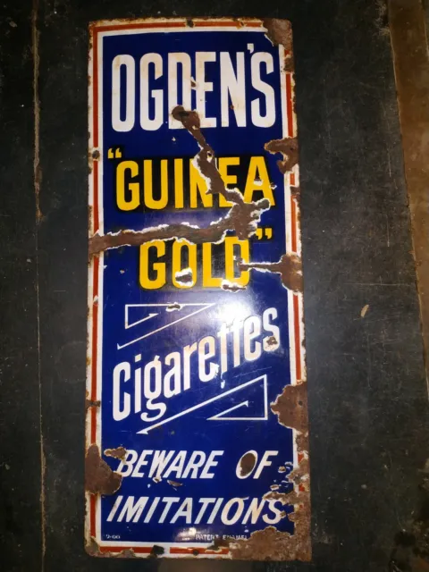 Vintage Original Porcelain Enamel Sign Ogden's Guinea Gold Cigarettes Rare 1930