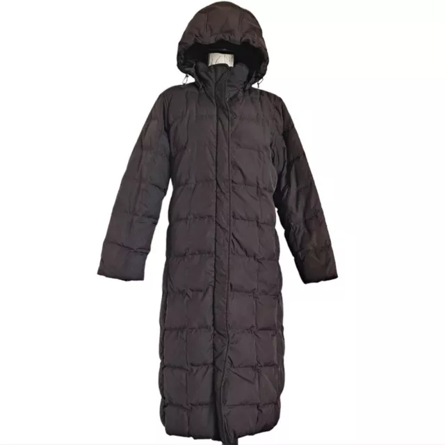 LANDS END LONG down quilted brown hooded winter puffer coat jacket S ...