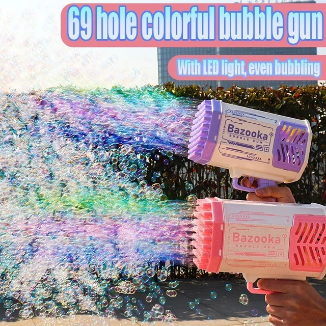 BUBBLE GUN BIG Rocket Launcher Automatic Machine Colorful Lights 69