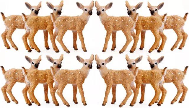 12Pcs Deer Figurines Cake Toppers, Deer Toys Figure, Small Woodland Animals Set