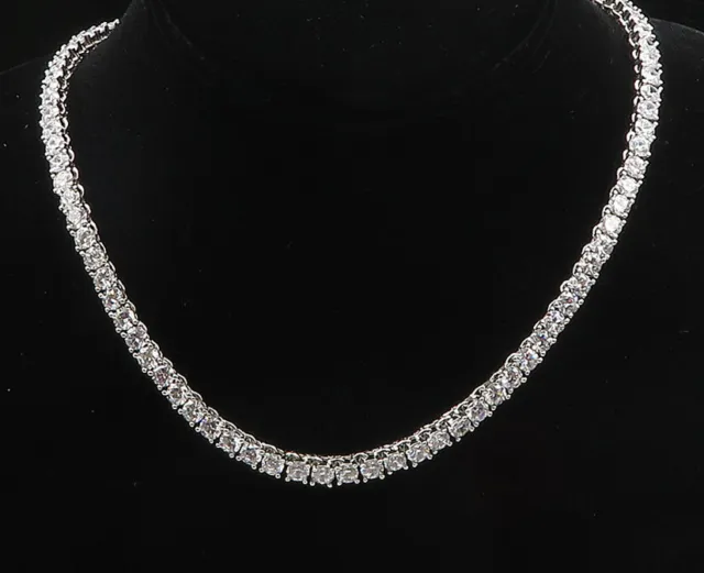 925 Sterling Silver - Vintage Sparkling Cubic Zirconia Chain Necklace - NE3230