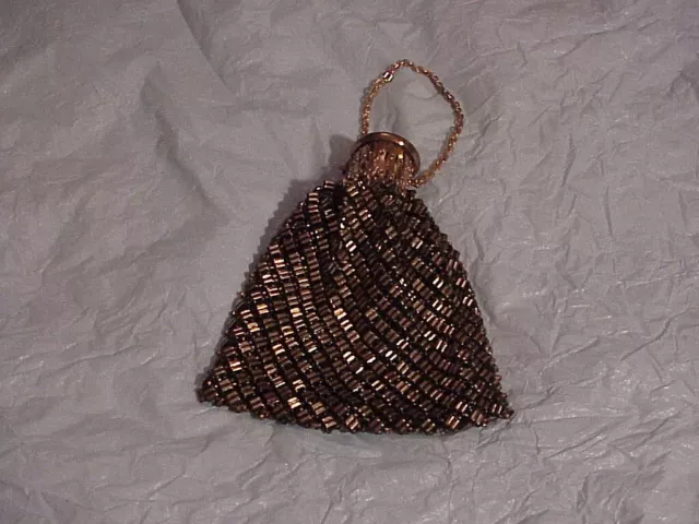 Vintage Whiting Davis Mesh Flapper Accordian Change Bag Purse Handbag Black Gold
