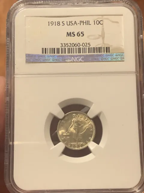 1918-S US Philippines 10 Centavos NGC MS 65 Scarce Ch BU!