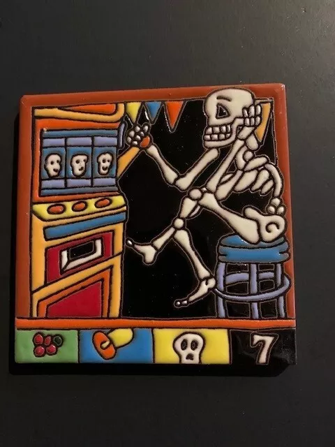 Hand-Painted Day of the Dead Dia de los Muertos Skeleton Playing Slot Machine