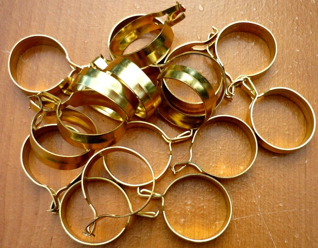 (16) Bright Brass Finish 7/8" Clip-On Cafe Curtain Drapery Rings