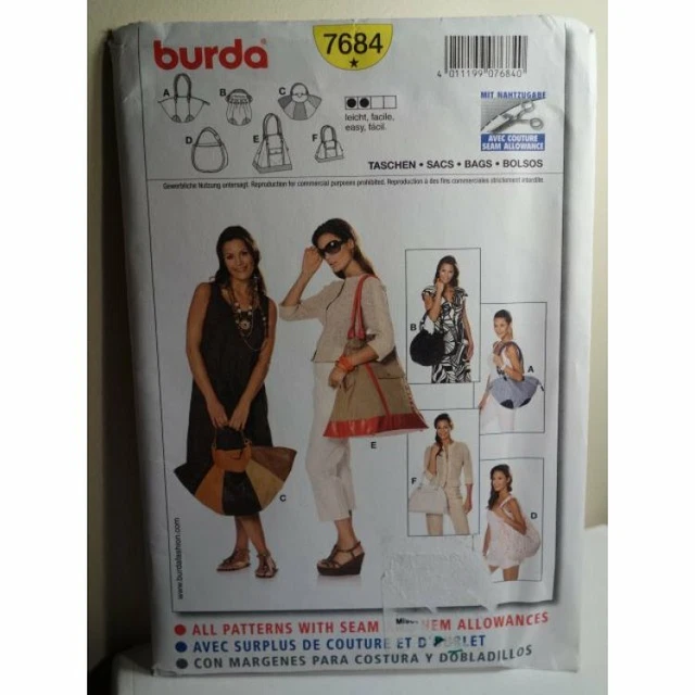 BURDA SEWING PATTERN 7684 Accessories Bags Made in Germany UNCUT