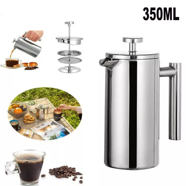 350ML Stainless-Steel Double Wall French Coffee Press Tea Pot Plunger Maker AU