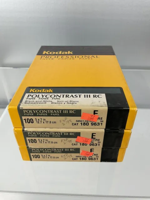 NOS 3 Boxes KODAK PROFESSIONAL POLYCONTRAST III RC 5X7 B&W LUSTRE E PAPER Sealed