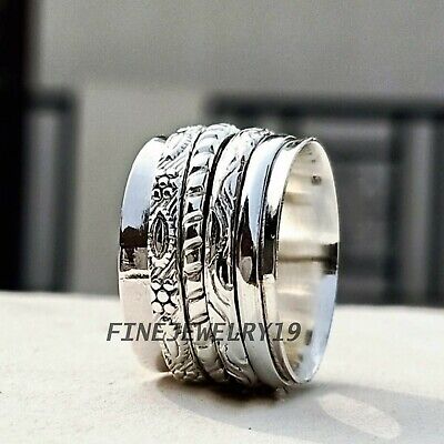 Solid 925 Sterling Silver Ring Spinner Ring Meditation Ring Statement Ring JK261