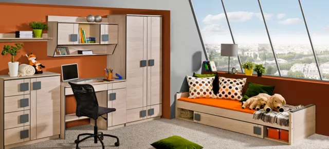 Habitación juvenil completa habitación infantil cama cajón escritorio armario grande