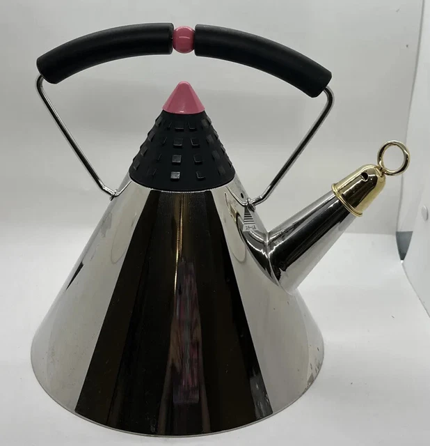 RARE  Cone Shaped Japanese Postmodern Stainless Steel Kettle Teapot Whistler