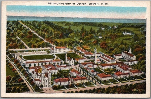 Vintage 1920s UNIVERSITY OF DETROIT Michigan Postcard Campus Aerial View /Unused