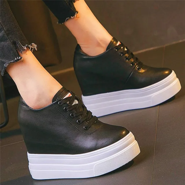 Women Sport Shoes Pu Leather Platform Wedge Ankle Boots High Heel Casual Fashion