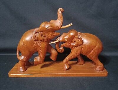 Attacking Elephants Wooden Carving Sculpture One Of A Kind 1967 Unique