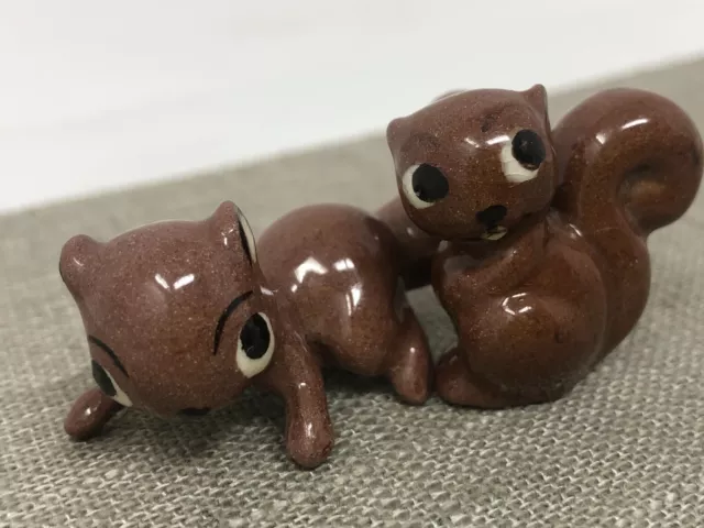 Pair Hagen Renaker Brown Squirrel Miniature Ceramic Figures 1" Tall Vintage