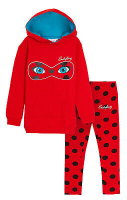 Miracoloso Ladybug Lungo Felpa Con Cappuccio + Legging Set Bambine due pezzi Dress Up Set