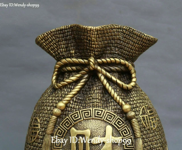 China Bronze Coin Money Wealth Storage tank Pot Kettle canister Jar Statue 2