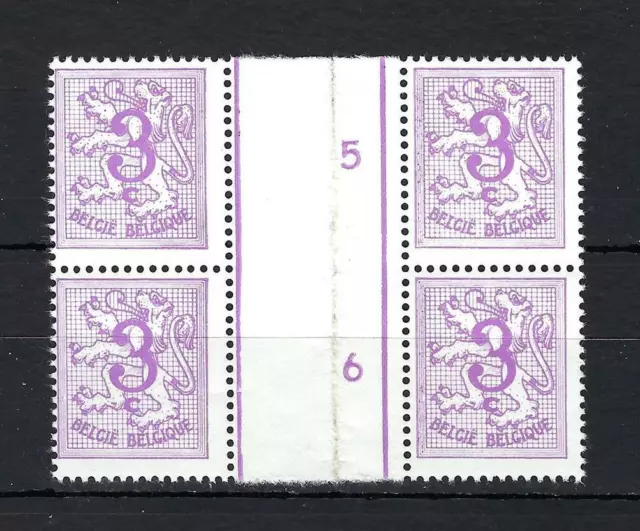 Belgium 1960 Sc# 404 Lion Rampant 3c gutter block 4 MNH