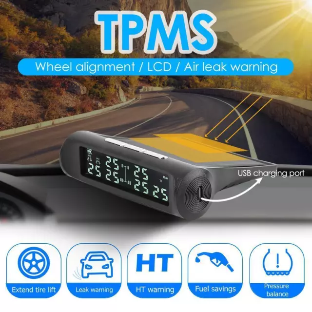 fr AN-07 LCD Solar Truck TPMS Tire Pressure Temperature Monitoring Alarm System